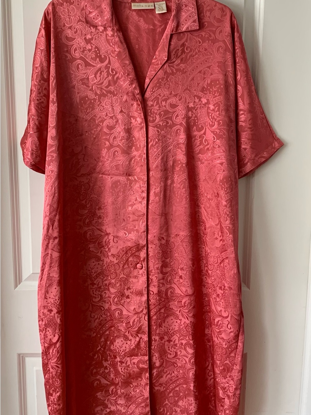 Silky Paisley-Print Short-Sleeve Shirt Robe